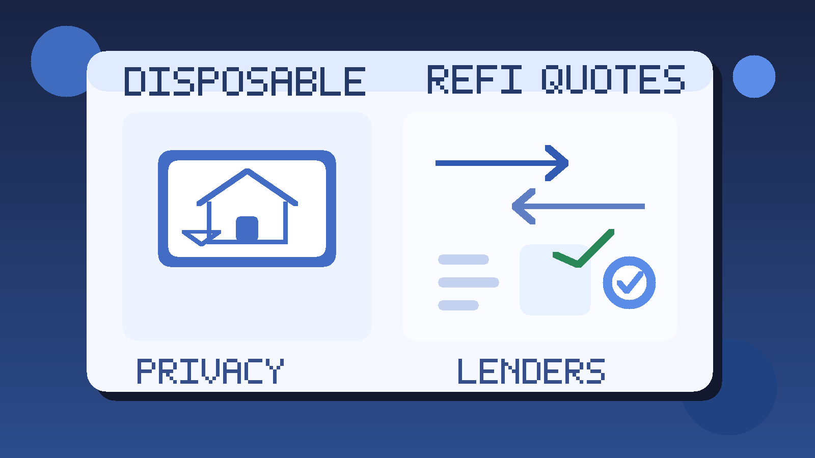 Illustration of a house, email inbox, and quote comparison card representing mortgage refinance privacy