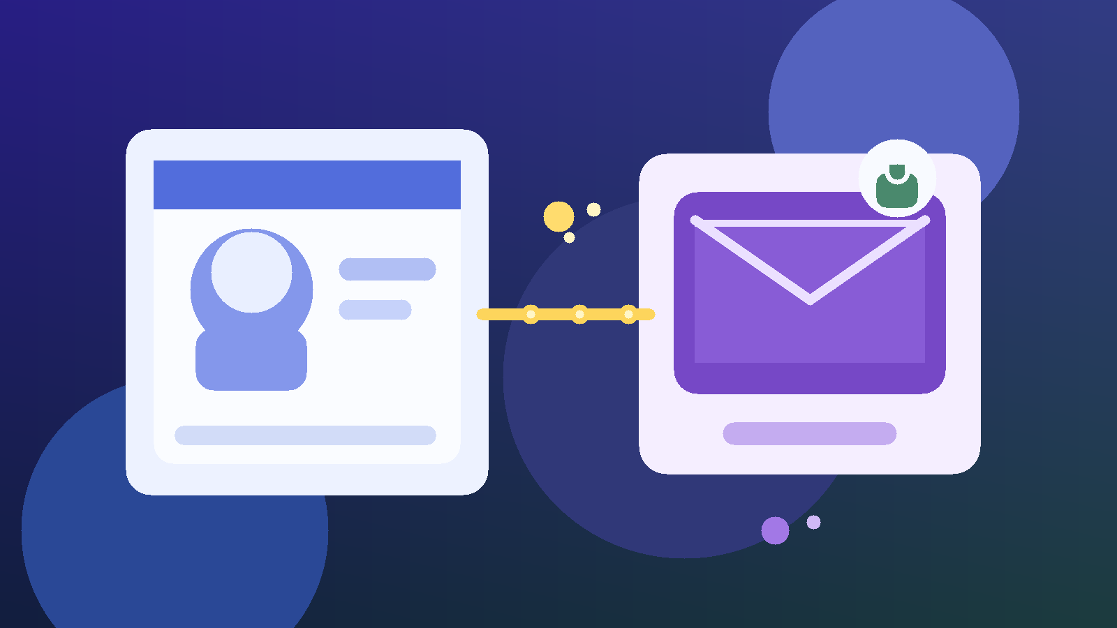 Illustration of a professional profile card connected to a secure email inbox