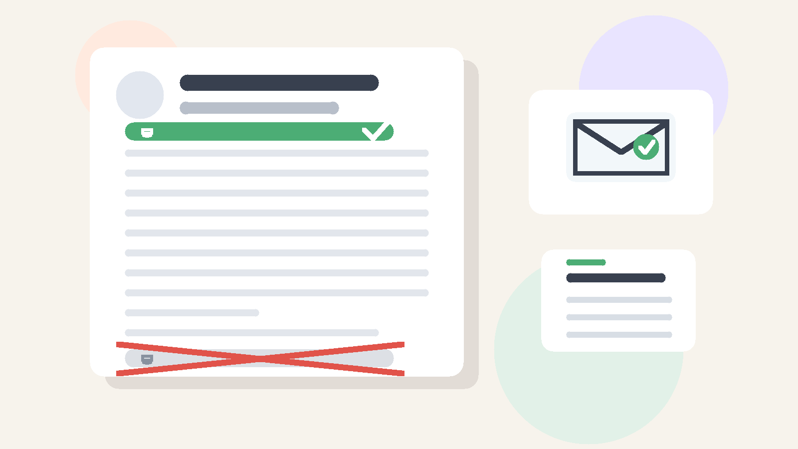 Illustration of a resume header with one primary email highlighted and a second email crossed out.