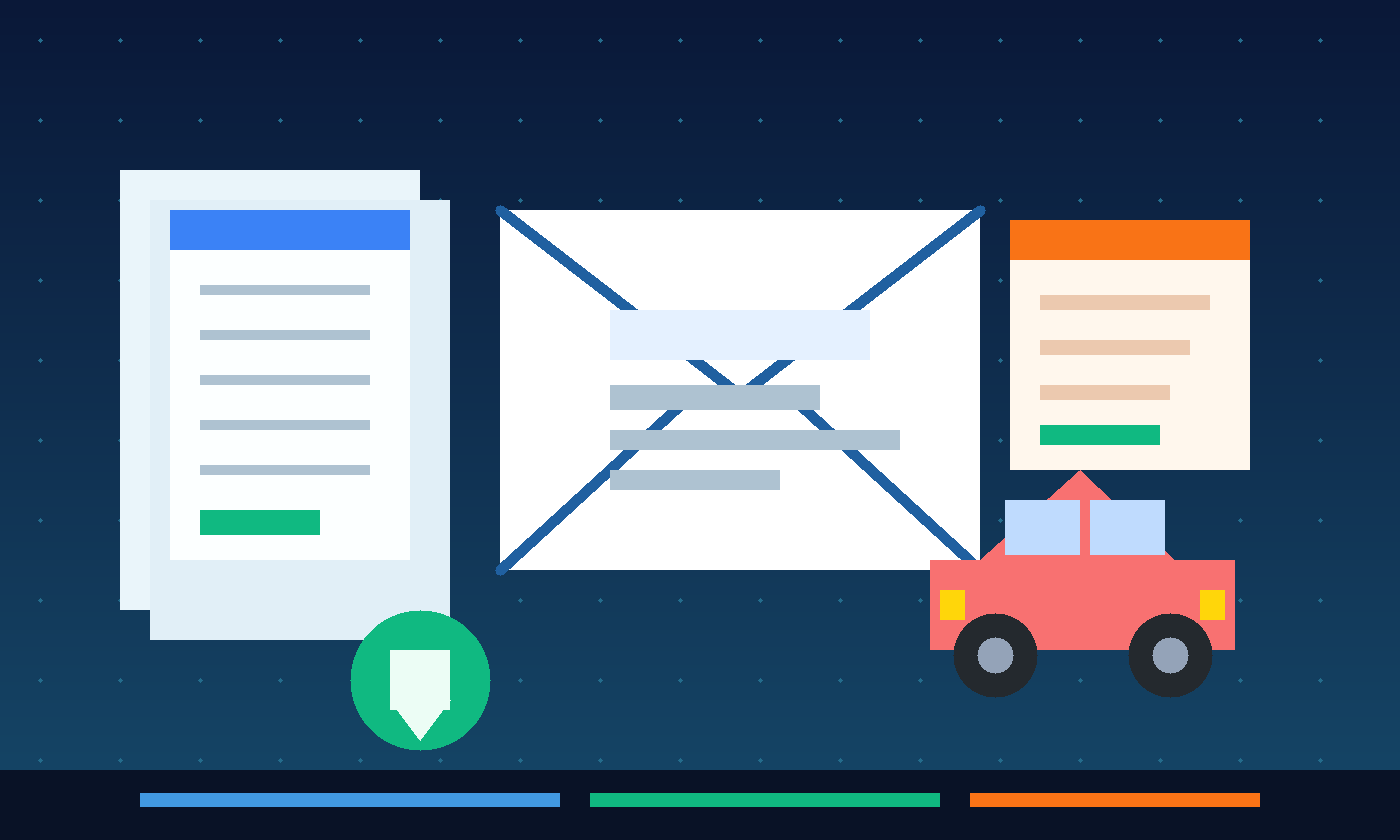 Illustration of a separate email inbox used for car dealership quotes