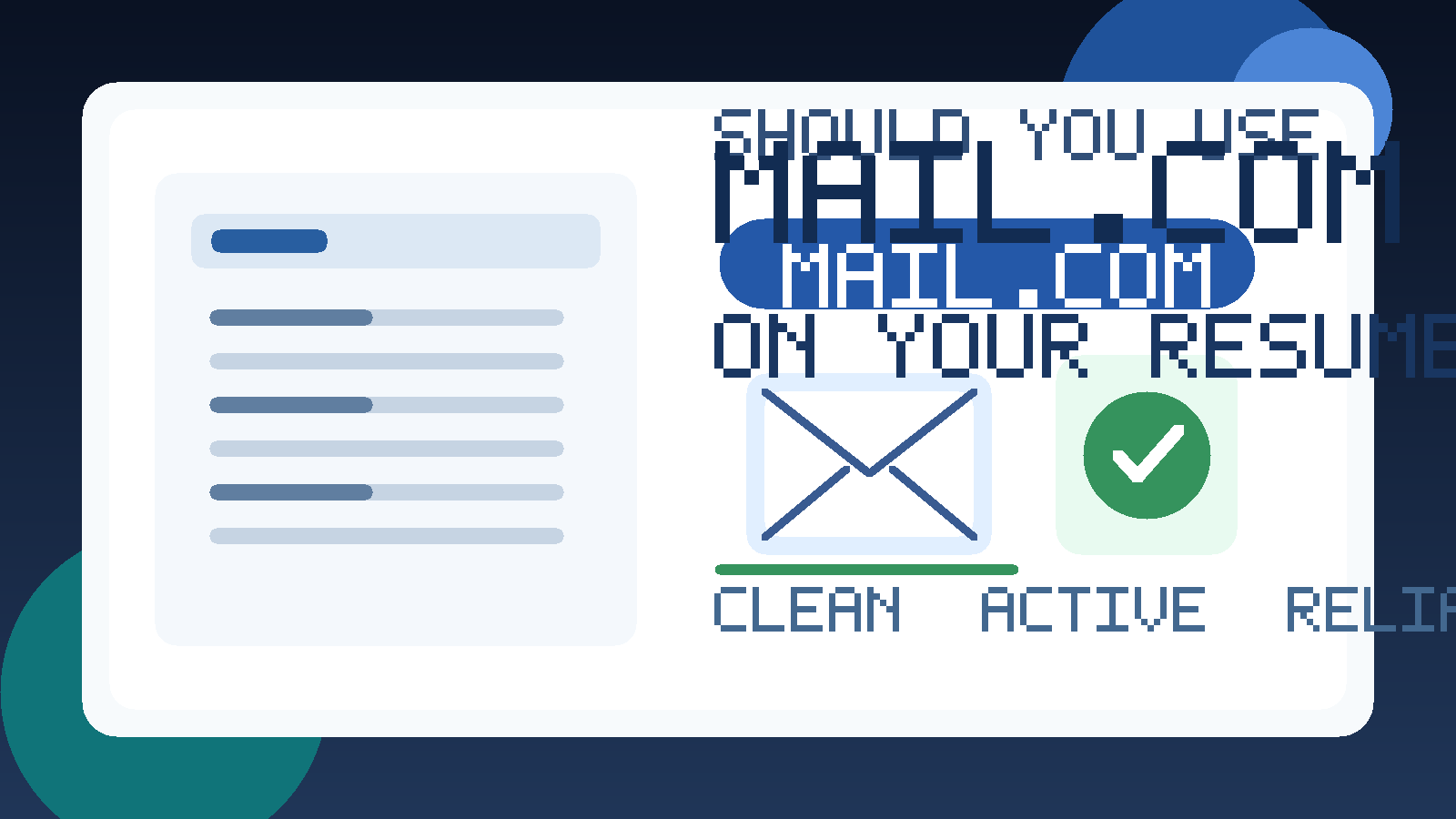 Illustration of a resume with a Mail.com email address and a delivery checkmark