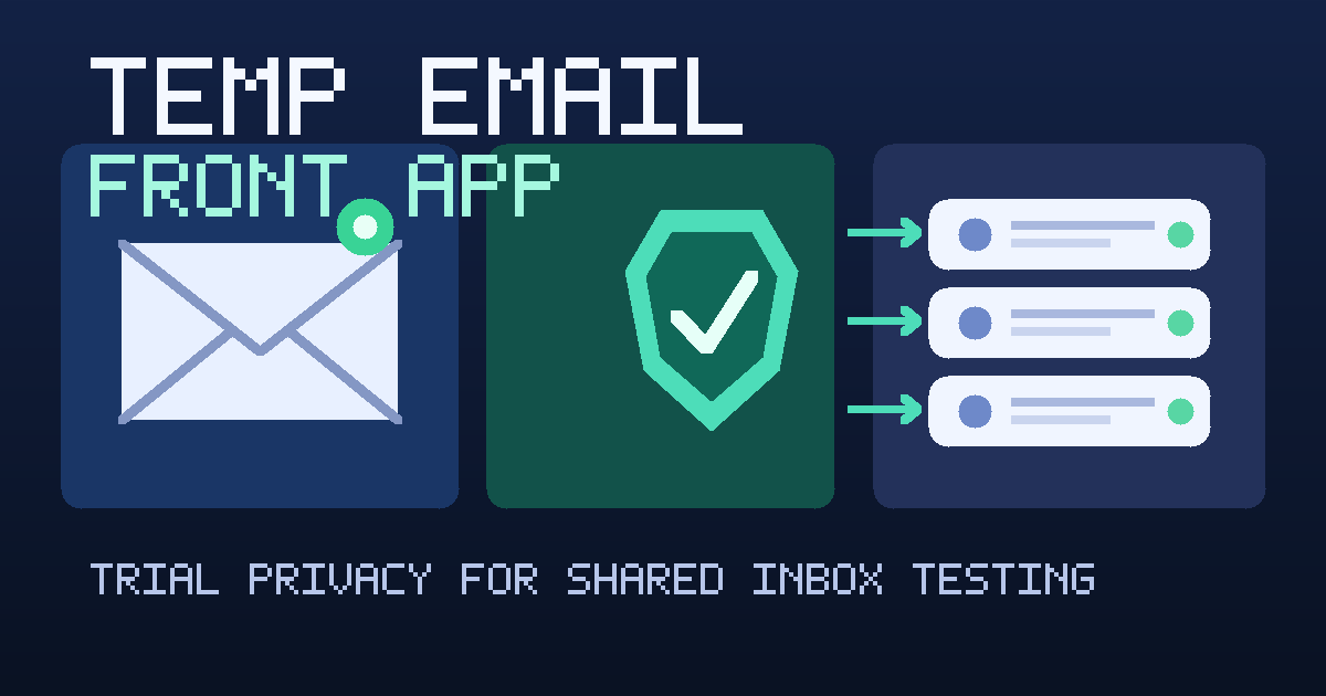 Original illustration showing a temporary email inbox protecting a Front App trial workspace