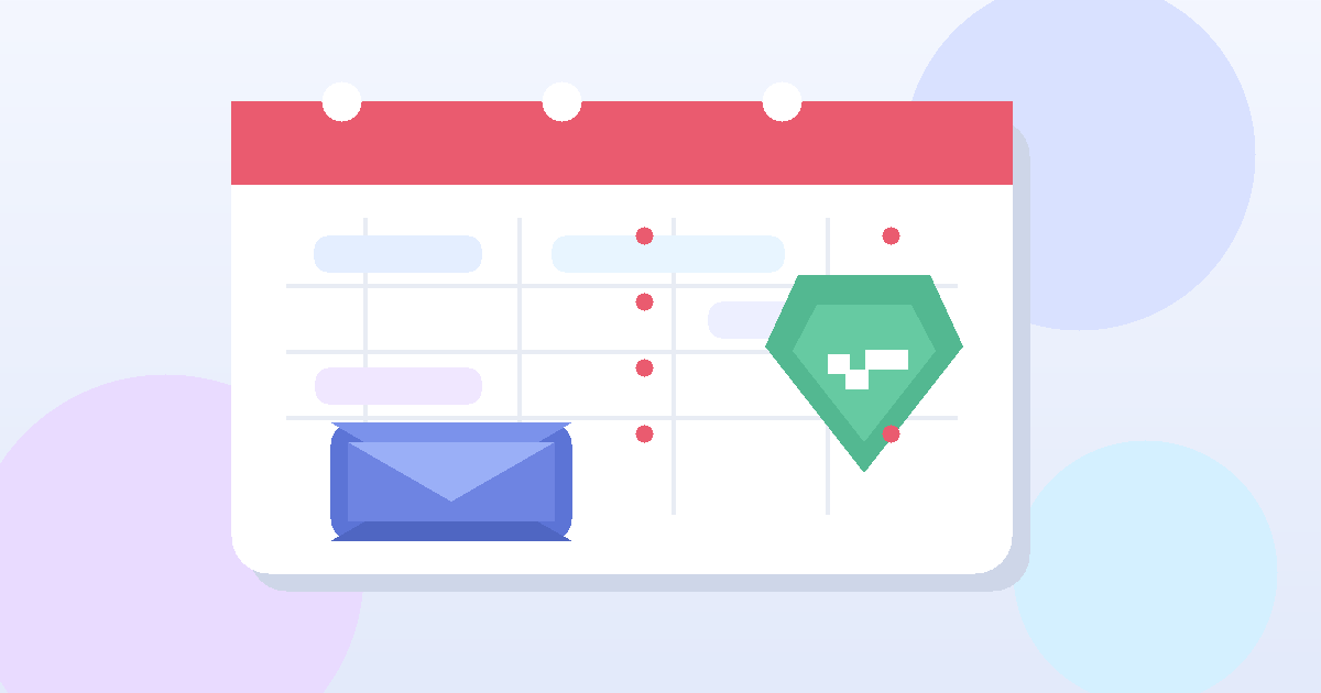 Illustration of a calendar, email envelope, and privacy shield for Notion Calendar sign-up privacy
