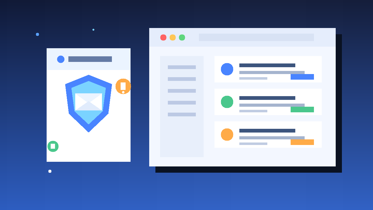 Illustration of a job board dashboard with a protected temporary email inbox