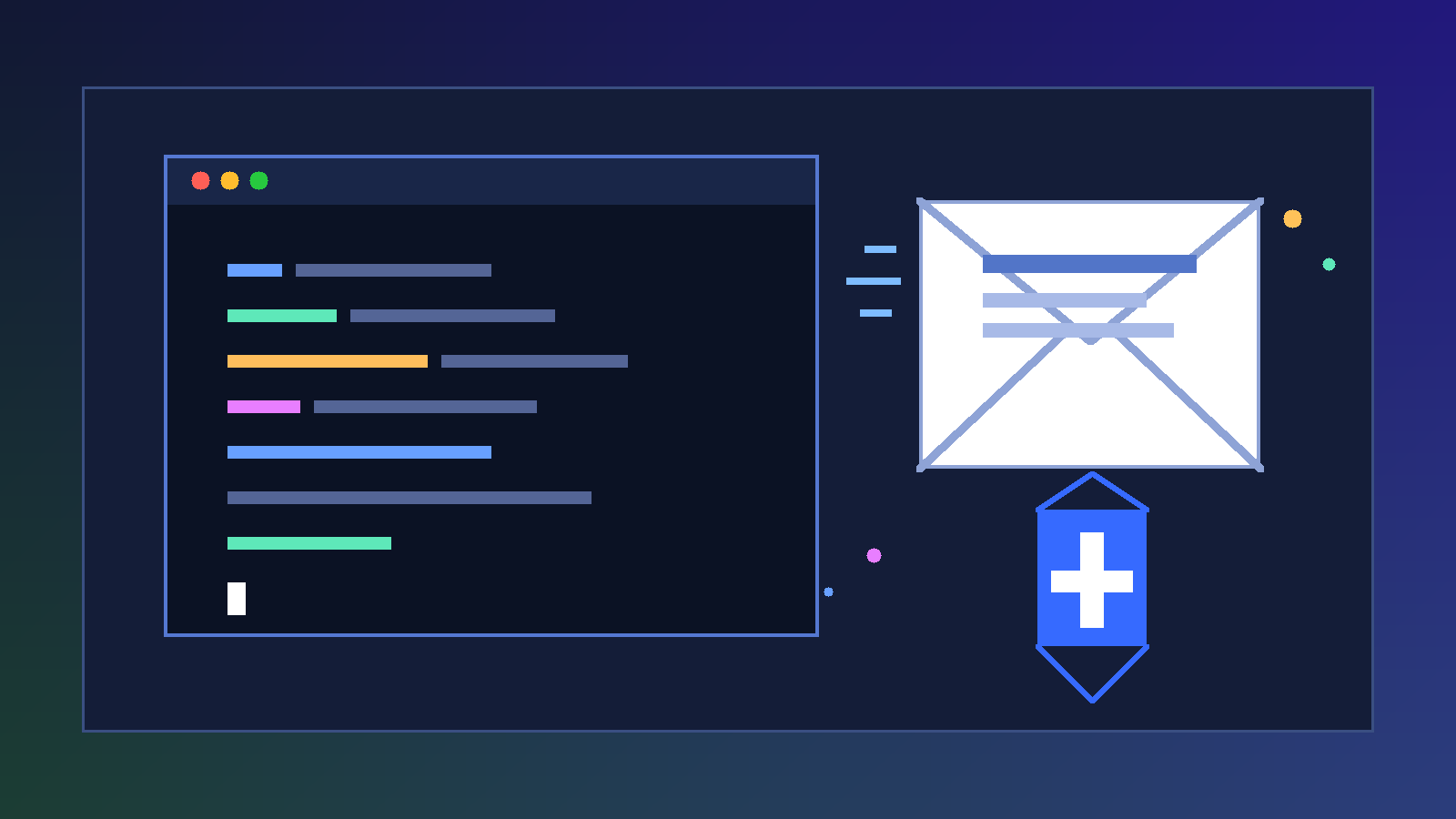Original illustration of a temporary inbox beside an AI coding assistant interface