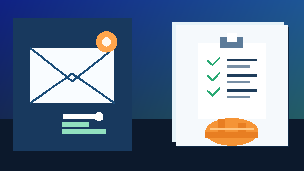Illustration of an envelope and clipboard for trade school application email privacy